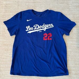 Nike Kershaw Blue Los Dodgers Tee with Red Number